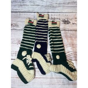 3 New‎ NOS Skate Knit Christmas Stockings About 24 Inches Feels Like Wool